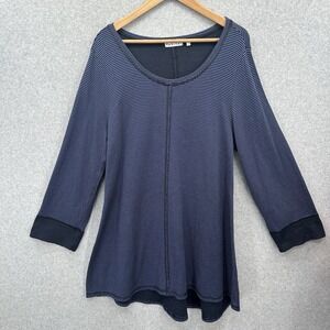 Habitat Tunic Dress Top Striped Long Sleeves Scoop Neck Blue Black Large‎
